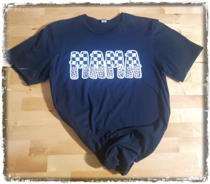Checkered and Leopard Mama T-Shirt